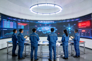PG娱乐安全技术中心内部 - 工程师正在监控大型数据屏幕